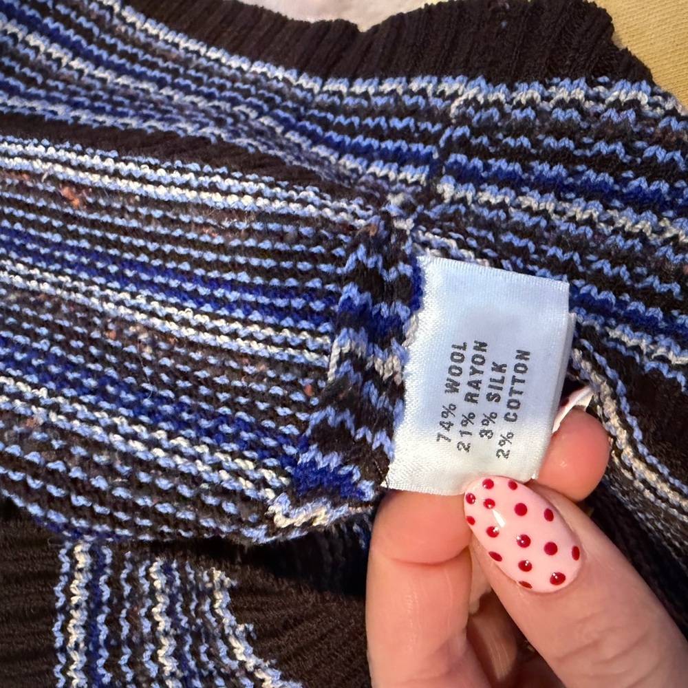 St John Sport Striped Cowl Neck Sweater - Blue and Brown - Picture 7 of 9